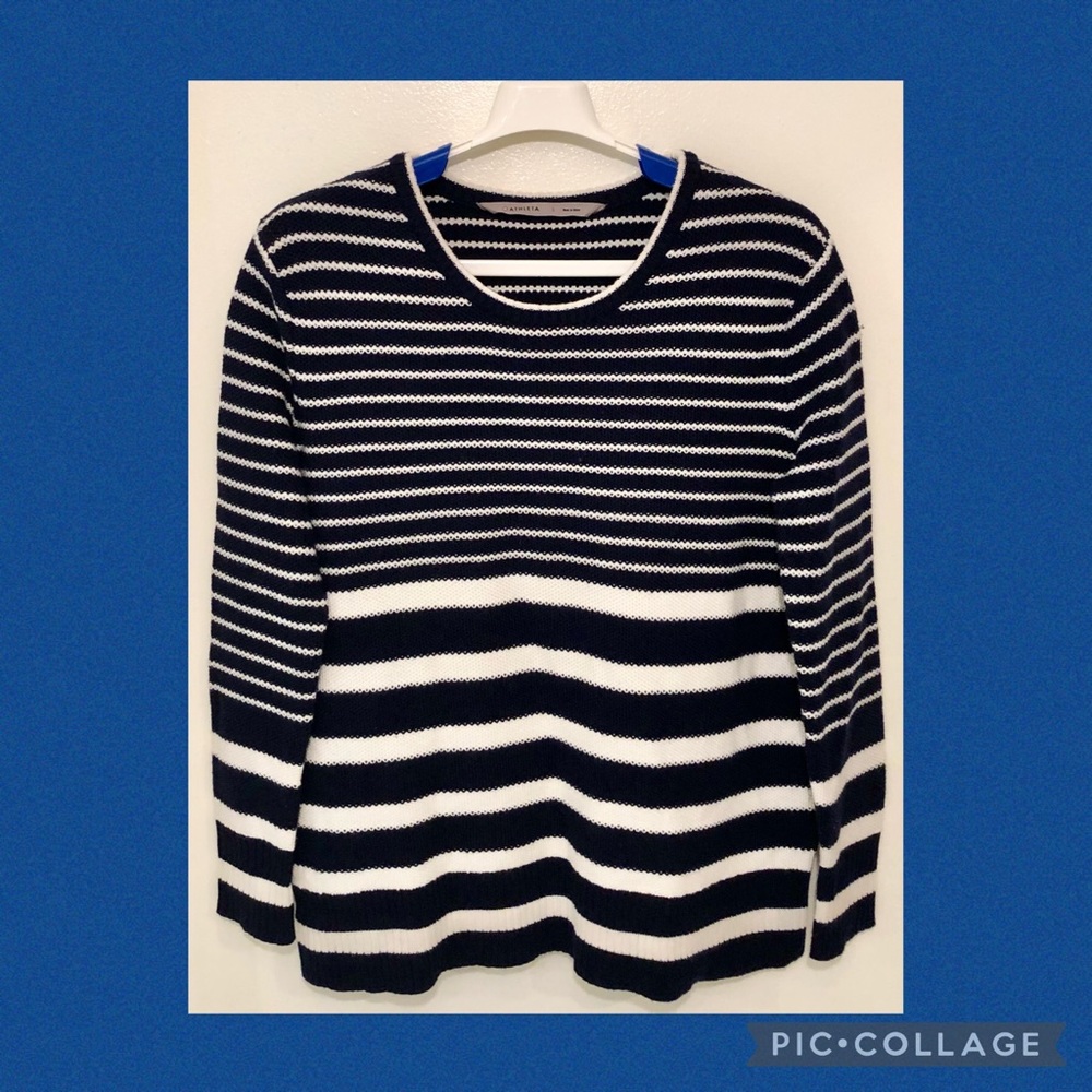 Athleta Kennewick Side Slit Sweater, Navy/White